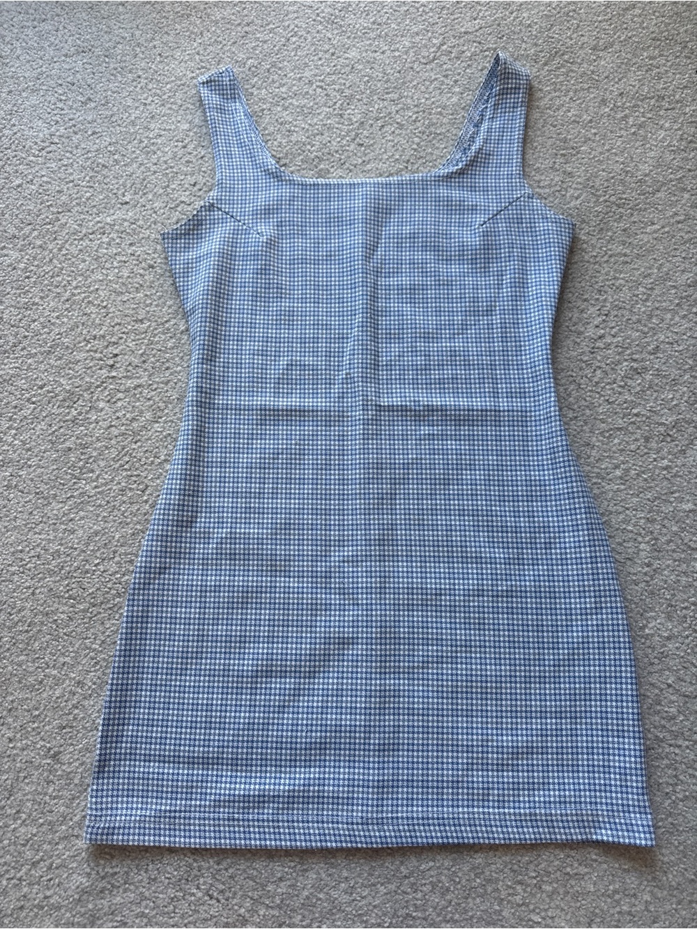 90s Blue Gingham Square Neck Mini Dress